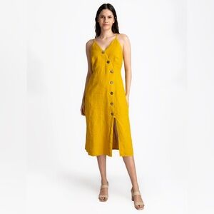 Urban Romantic mustard yellow button up linen dress